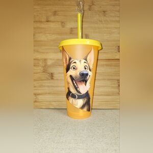 Hand Crafted German Shepard Color Changing Plastic Tumbler with Straw